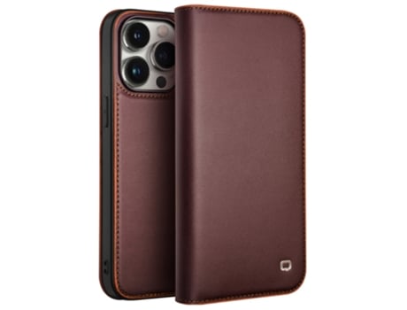 Capa Genuíno Para Iphone 15 Pro Max Qialino Pele Castanho