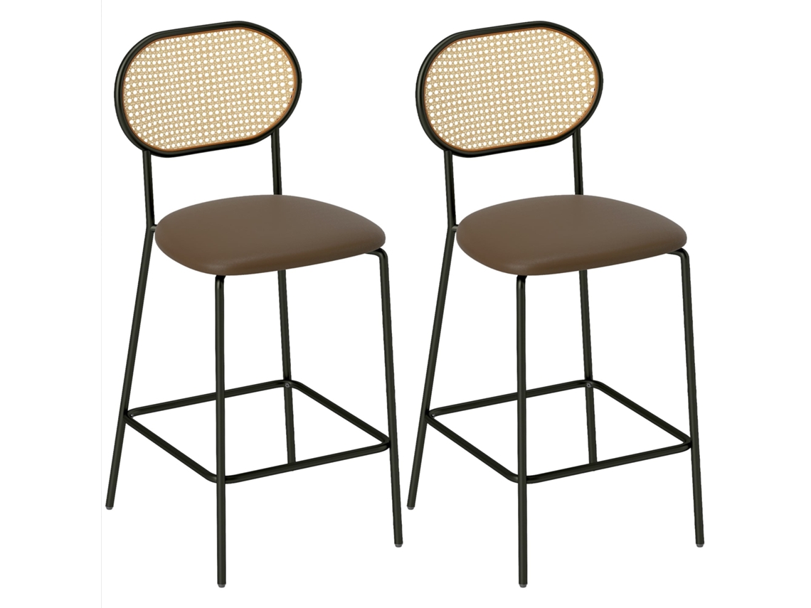Conjunto 2 Bancos Bar Encosto Vime Estilo Natural