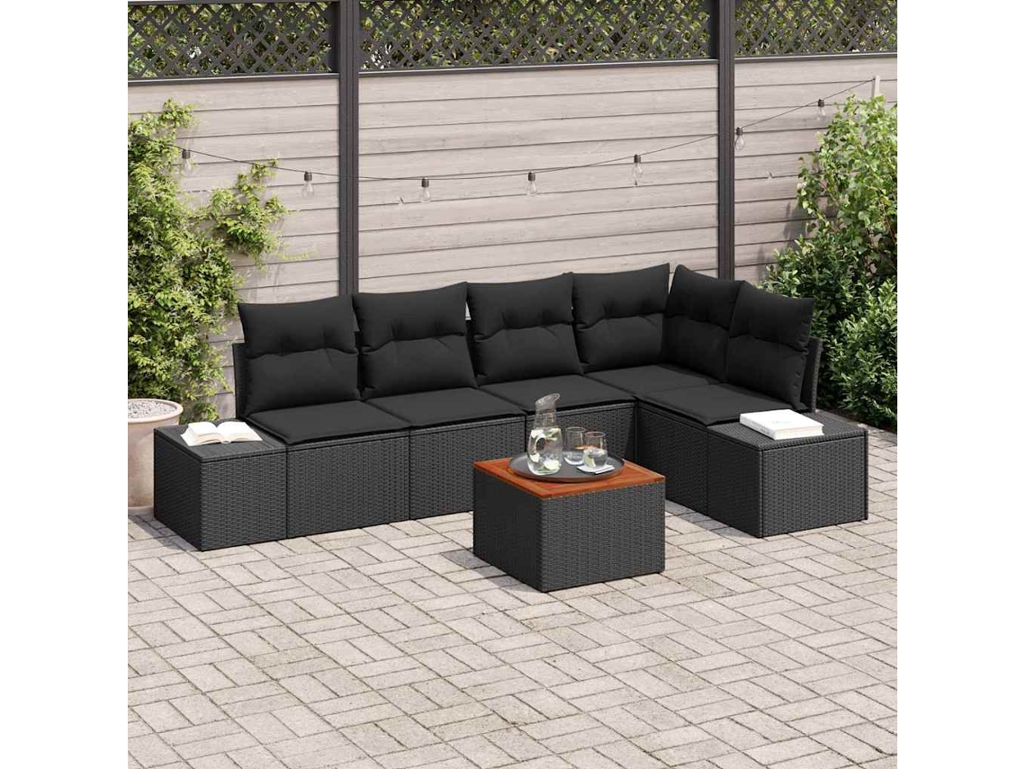 Vidaxl Conjunto De Sofá De Jardim 6 Unid. Preto Vime Pe