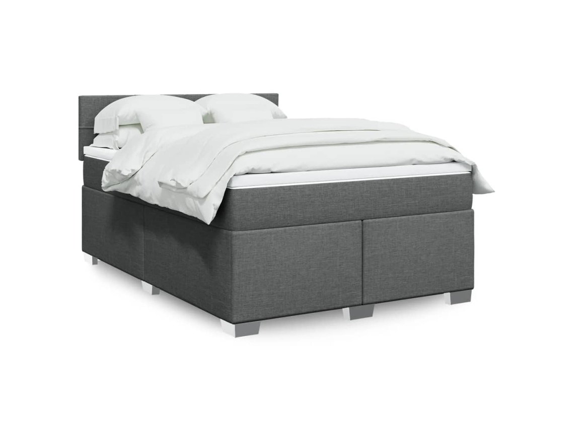 Cama Com Molas/colchão 140x190 Cm Tecido Cinzento-escuro