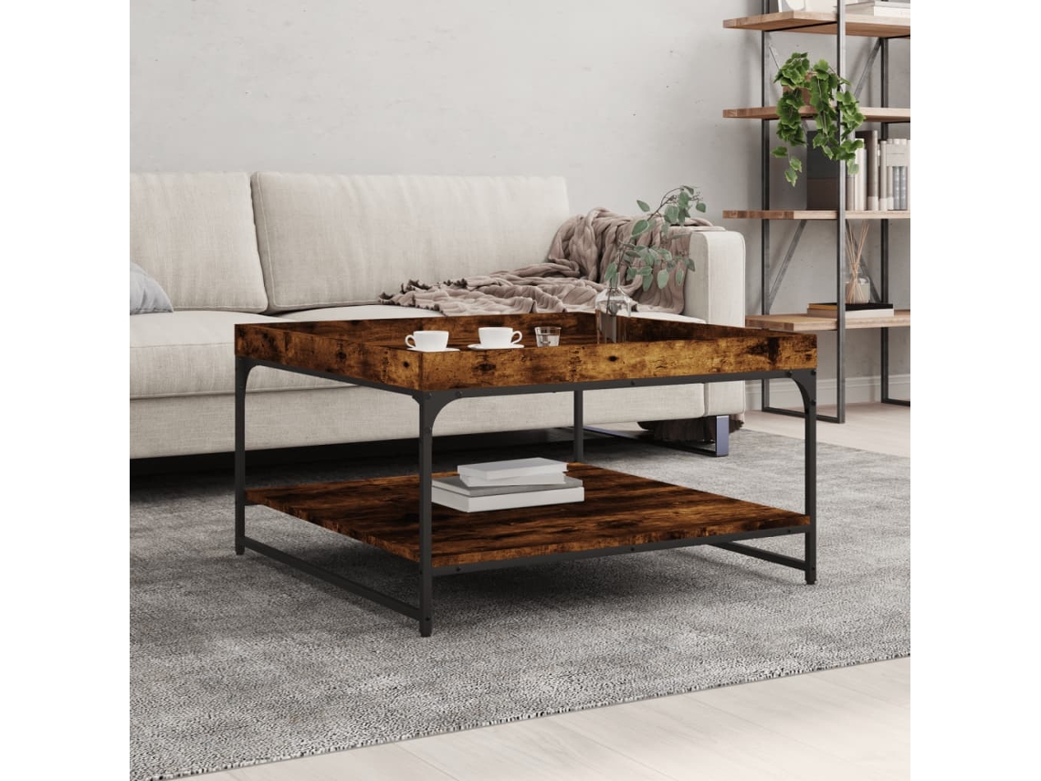 Vidaxl Mesa De Centro 80x80x45 Cm Deriv. Madeira/ferro Carvalho Fumado