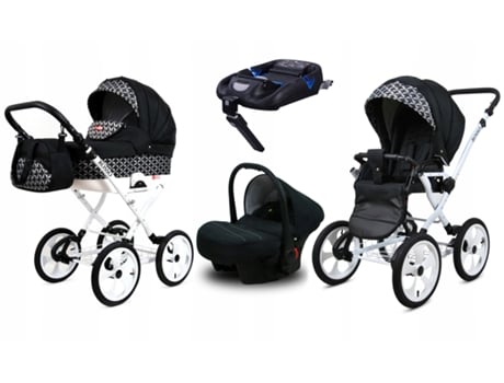 Carrinho de Bebé Multifuncional BABYLUX ROSSO 4 Em 1 -Optical black - Ajustável e dobrável Construção leve em alumínio - Acessórios