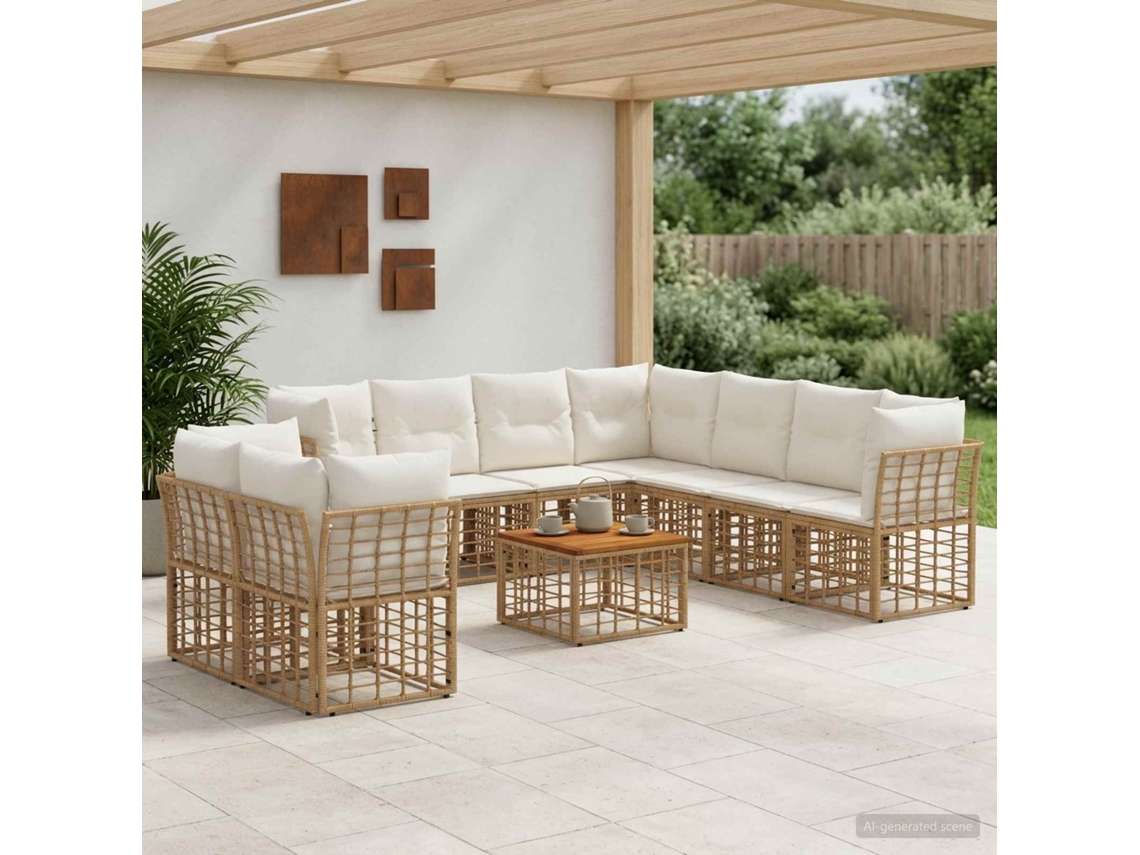 Vidaxl Conjunto De Sofás Para Exterior 10 Pcs Natural E Branco Creme