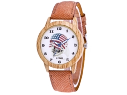 Relógio de pulso Zhoulianfa marrom claro com quartzo, pulseira de couro jeans e estampa de caveira.