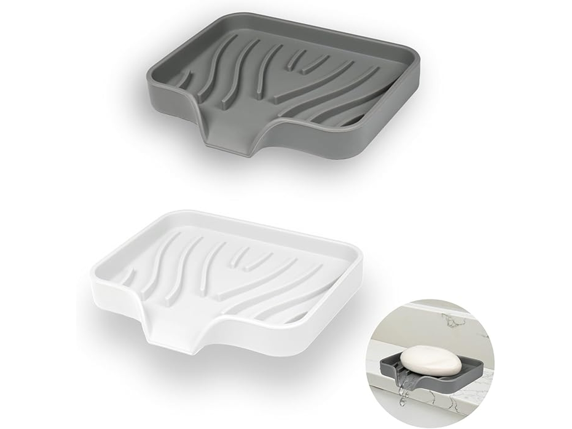 2 Saboneteiras de Silicone, com Ralo, Branco e Cinza ZYBLSSBB