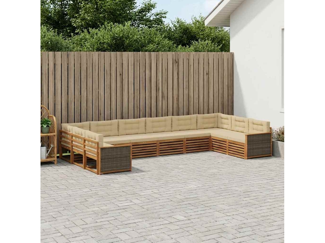 Vidaxl Conjuntos De Sofás Com Almofada 10 Pcs Madeira Sólida De Acácia