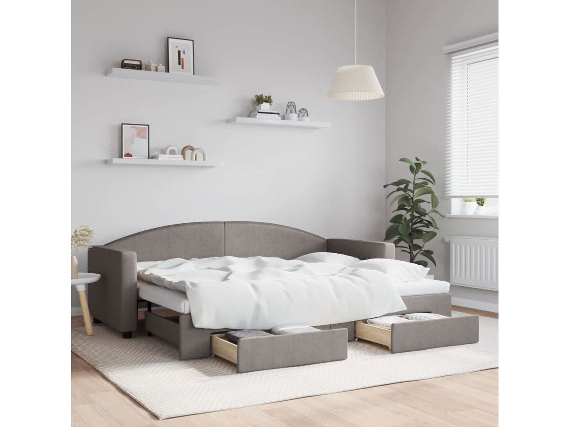 Sofá Cama De Solteiro Com Gavetas Gavetão Cinza Acastanhado Lovely Home Madeira Tecido Cinzento (80x200)