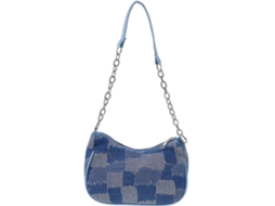 Bolsa De Ombro Feminina Elegante Com Estampa Xadrez, Leve E Portátil, Na Cor Jeans Azul.