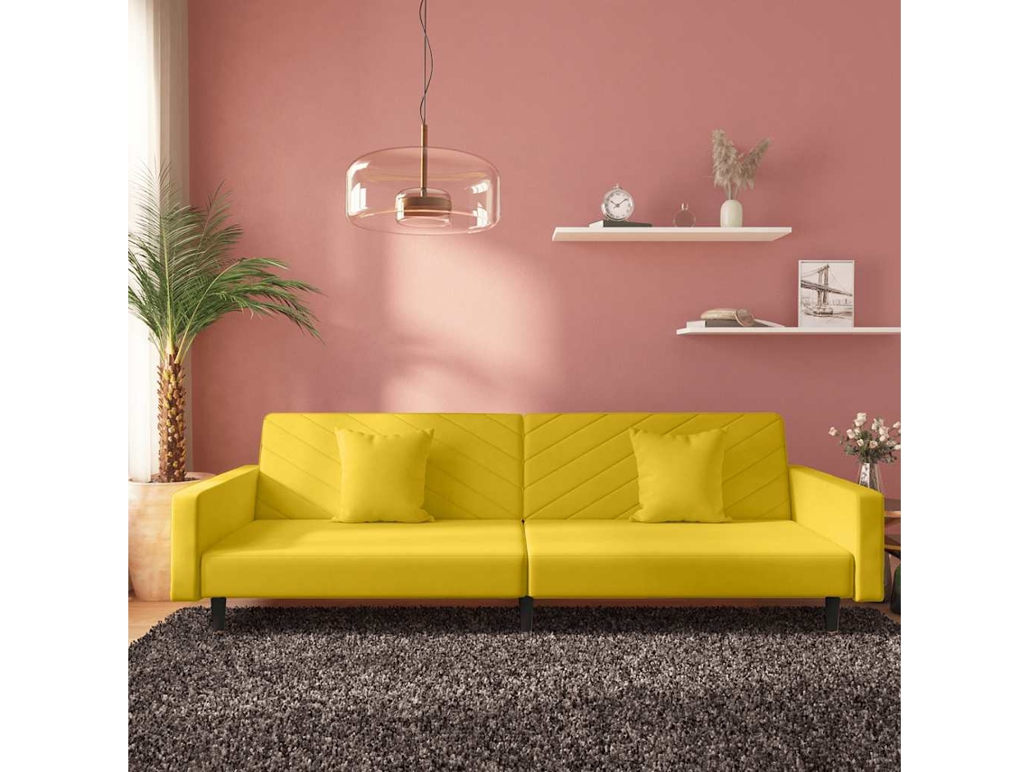 Vidaxl Sofá-cama 2 Lugares Com Duas Almofadas Veludo Amarelo