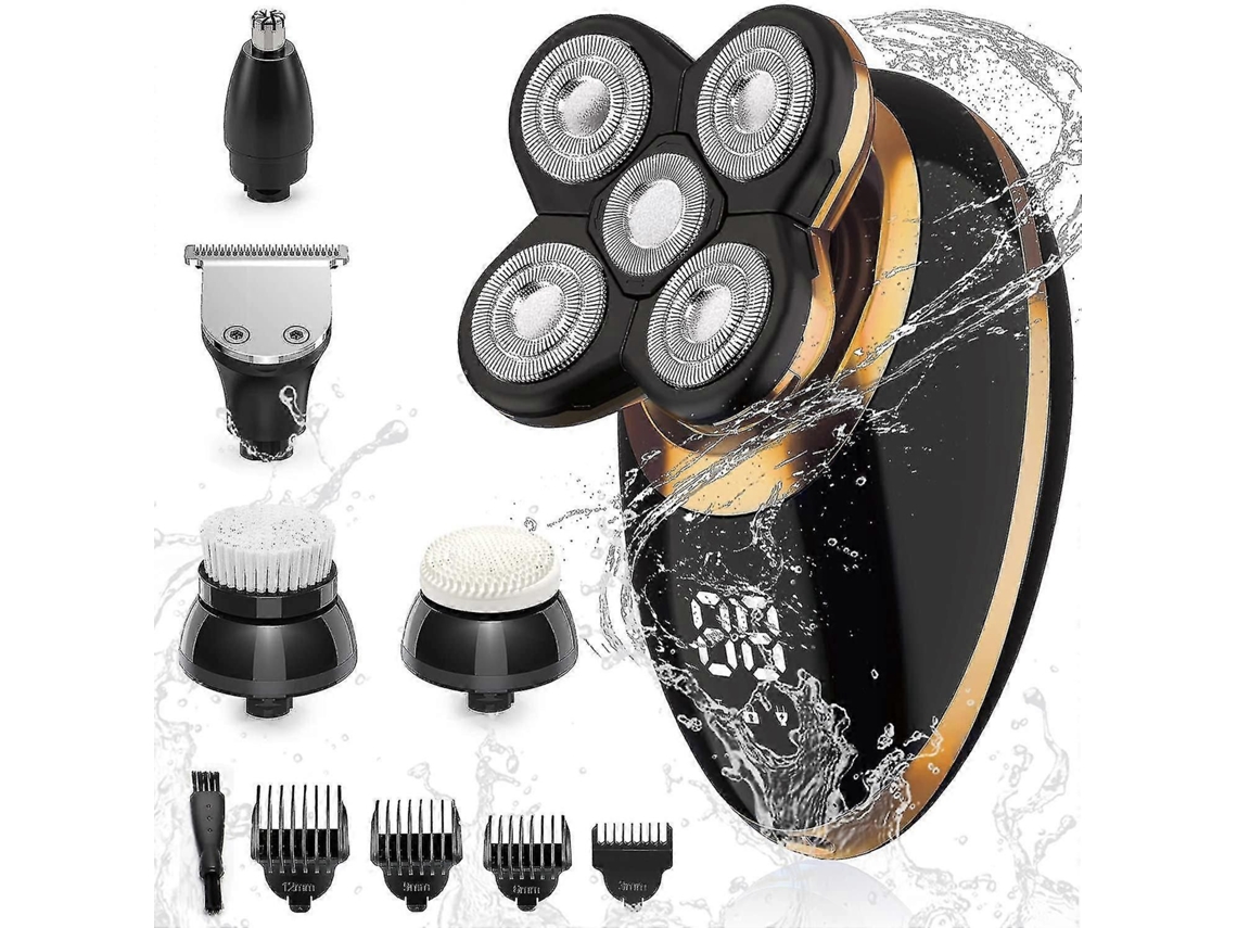 Barbeadores Elétricos Para Homens Careca Cabeça, Lâminas Raspando 5 Em 1 5d Corte De Cabelo Usb Recarregável Led Fio, Kit De Limpeza Rotativo Bar