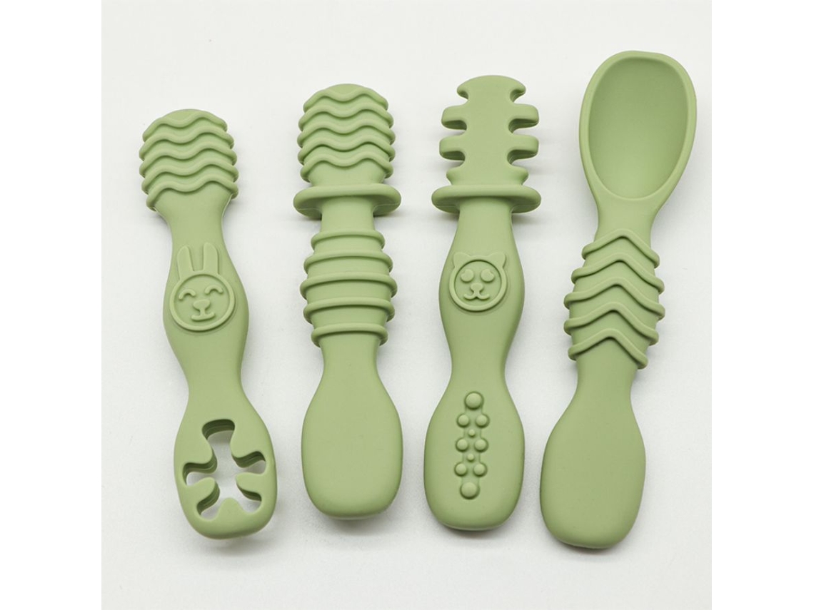 (verde) Conjunto De 4 Colheres De Silicone Para Bebês, Adequadas Para Bebês A Partir De 6 Meses De Idade.