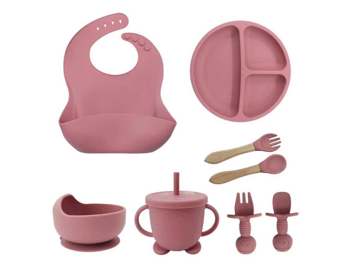 Conjunto De 8 Pratos Em Silicone Com Babelis E Compartimentos Com Ventosas, Taça Em Silicone Para Crianças, Colher E Garfo.5