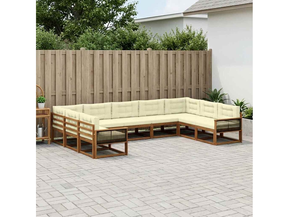 Vidaxl Conjunto De Sofás Para Exterior 9 Pcs Natural E Creme