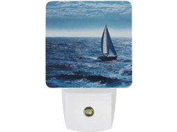 Luminária de parede LED com plugue, acendimento automático, sensor crepuscular automático, Veleiro Azul, Abajur