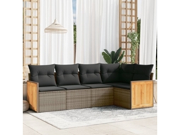 Vidaxl 5 Pcs Conjunto Sofás De Jardim C/ Almofadões Vime Pe Cinzento
