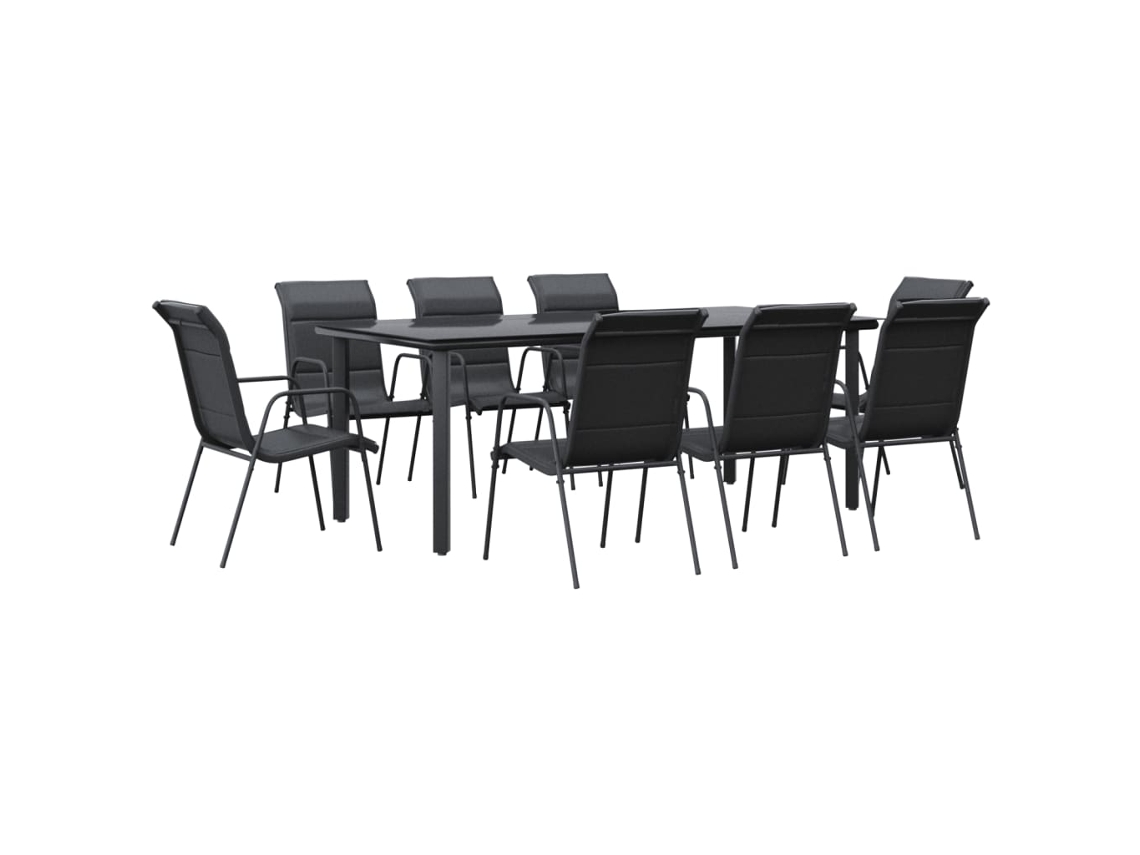 Maison Exclusive - 9 Pcs Conjunto De Jantar Para Jardim Aço E Textilene Preto