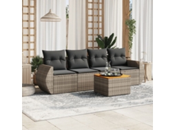 Vidaxl 5 Pcs Conjunto Sofás De Jardim C/ Almofadões Vime Pe Cinzento