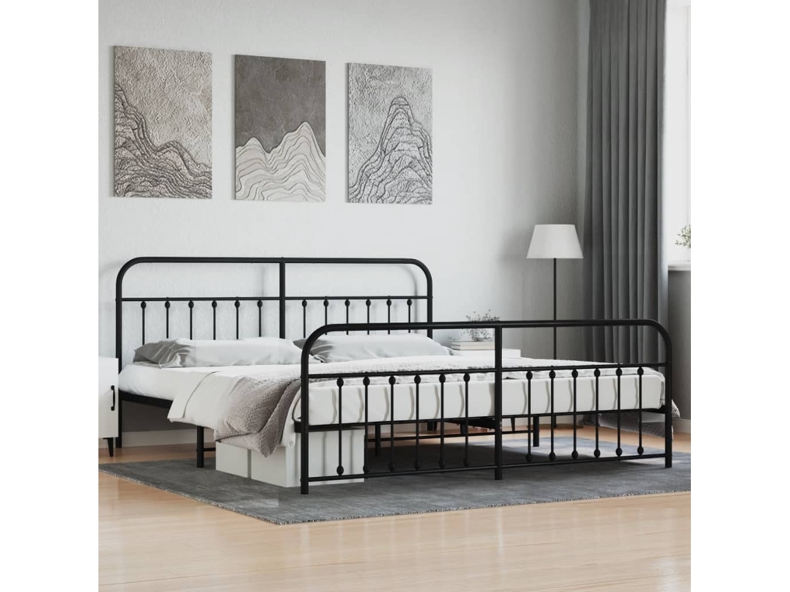 Estrutura De Cama Com Cabeceira E Pés 200x200 Cm Metal Preto