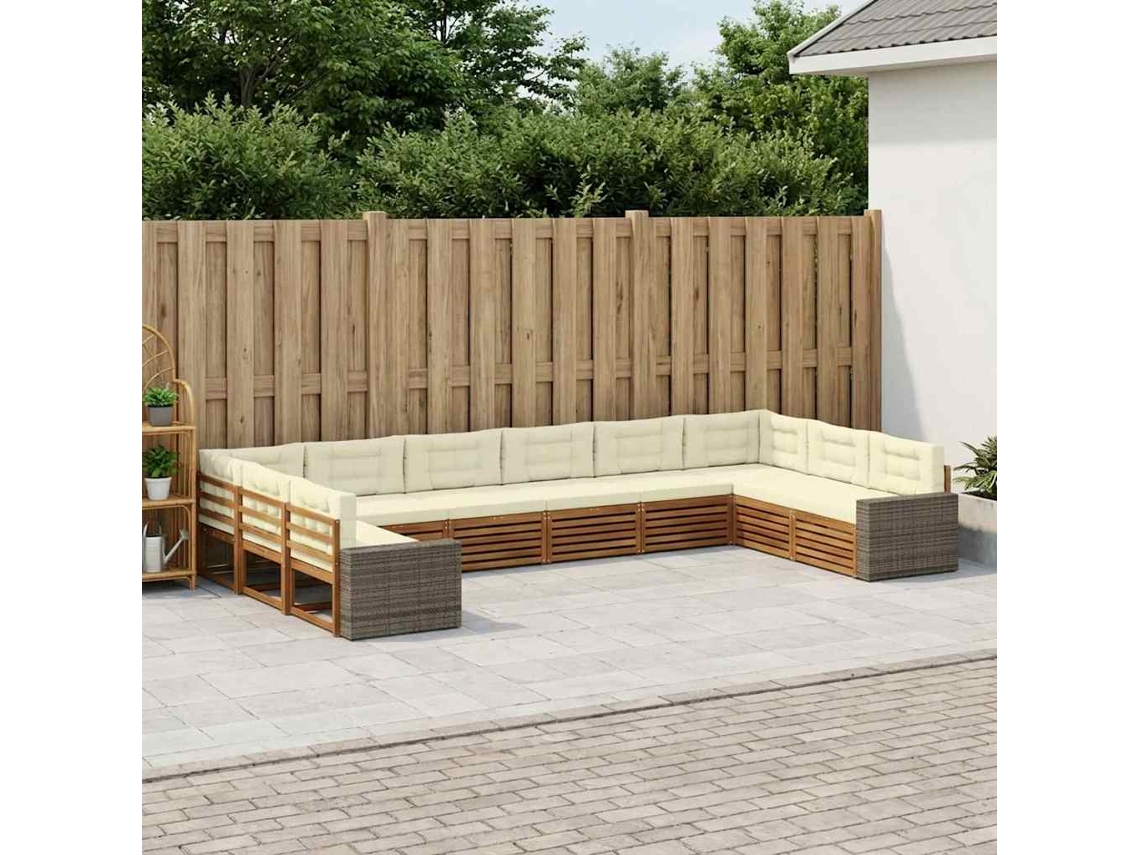 Vidaxl Conjuntos De Sofás Com Almofada 10 Pcs Madeira Sólida De Acácia