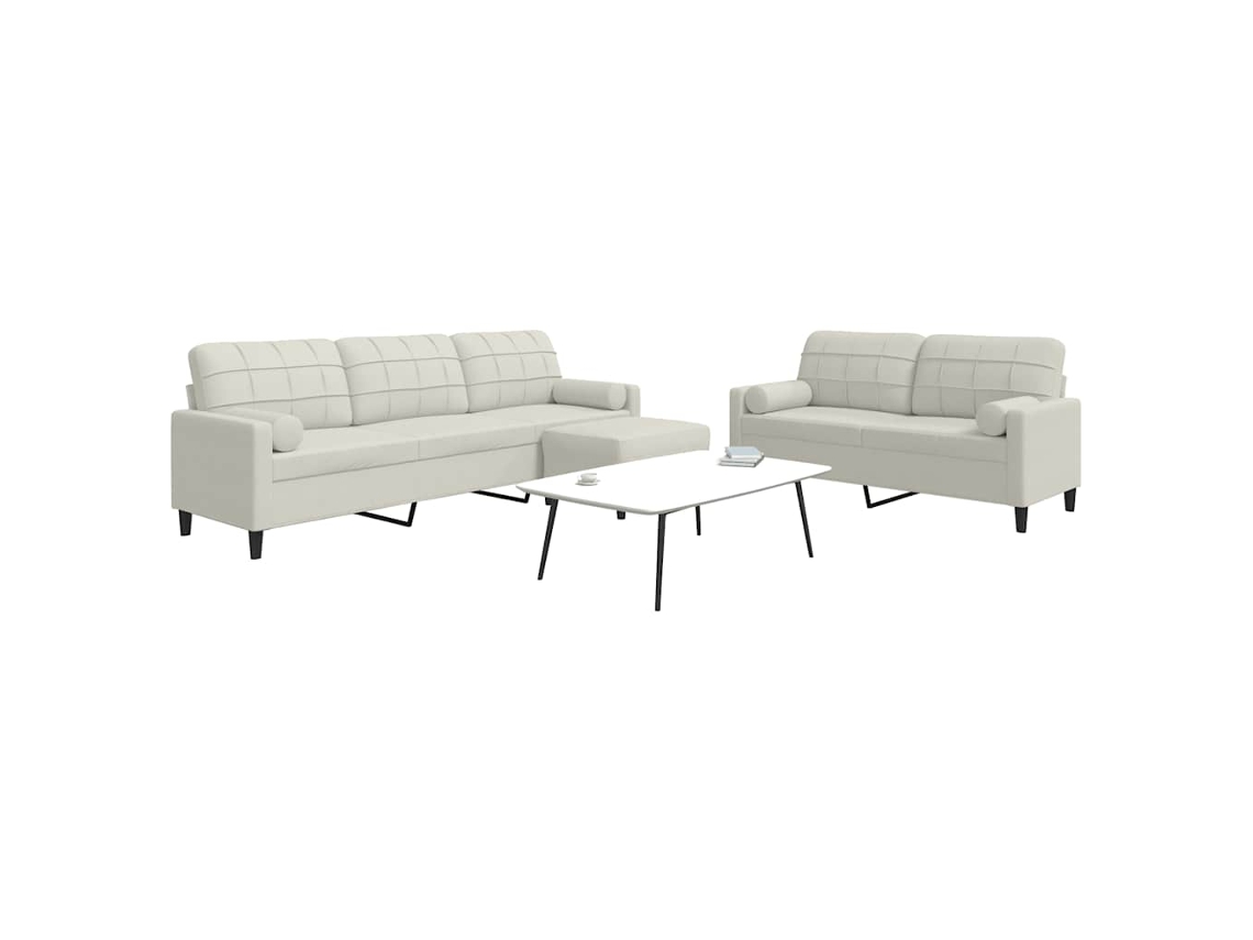 Vidaxl 3 Pcs Conjunto De Sofás Com Almofadões E Rolos Veludo Creme