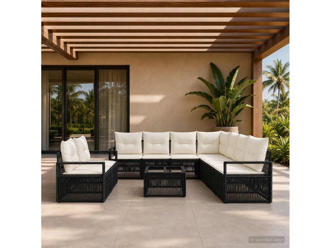 Vidaxl Conjunto De Sofá De Jardim 10 Unid. Preto Vime Pe