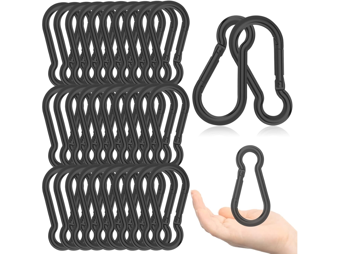 Conjunto De 30 Mosquetões Mola Pretos 10 Cm (4"), Mosquetão Aço