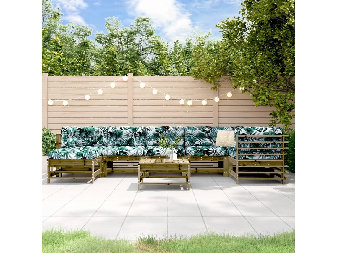 Vidaxl 8 Pcs Conjunto Lounge De Jardim C/ Almofadões Pinho Impregnado