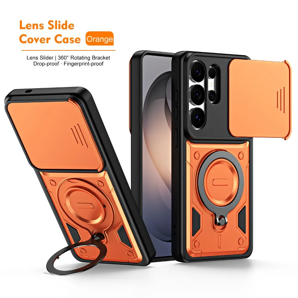 Capa Para Celular (laranja, Galaxy S26), Suporte Magnético Com Anel Deslizante Para A Lente Da Câmera.