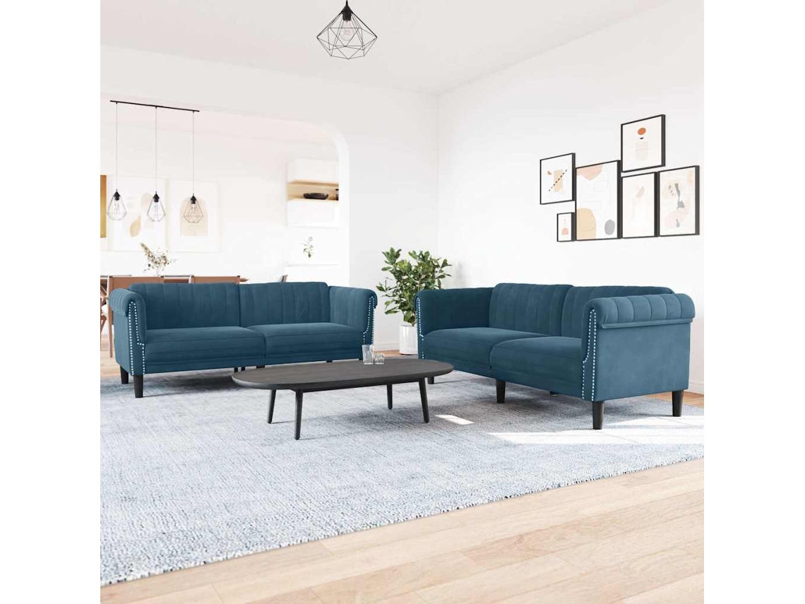 Vidaxl 2 Pcs Conjunto De Sofás Veludo Azul