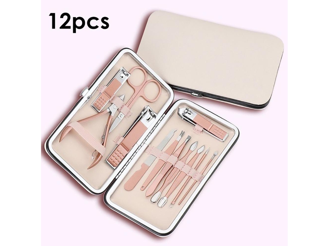 Kit De 12 Ferramentas De Manicure E Pedicure Portátil Em Aço Inoxidável Para Cuidados Com Unhas, Pés E Rosto