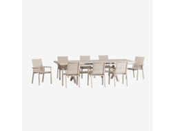 Conjunto de Mesa Retangular Extensível Karena 240 300x100 Cm E 8 Empilháveis Jardim Cadeiras Com Braços De Alumínio Tapioca Bege Sklum