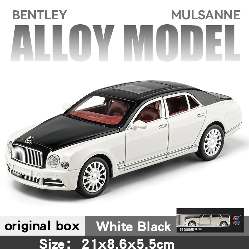 (branco) Miniatura De Carro Bentley Mulsanne Em Escala 1:24, Feita Em Metal Fundido, Com Som E Luz Realistas.