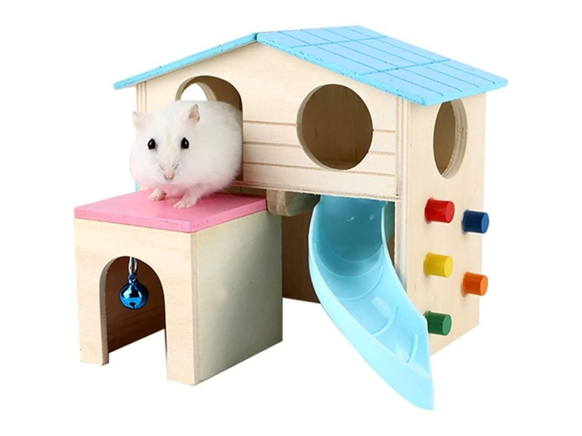 Casa De Hamster Deluxe De Duas Camadas Com Escada Deslizadora E Casa De Madeira Para Hamster (esconderijo)