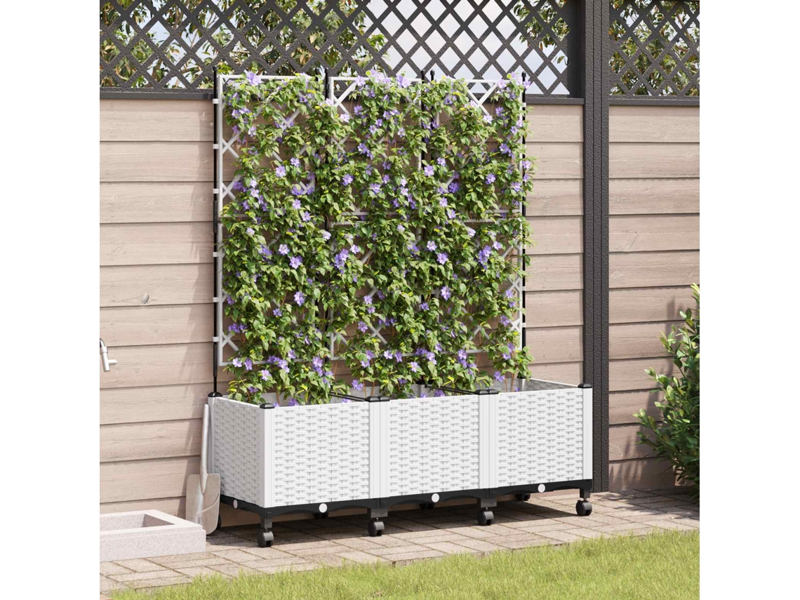 Vidaxl Vaso De Jardim Com Treliça E Rodas 3 Unid. Branco Pp