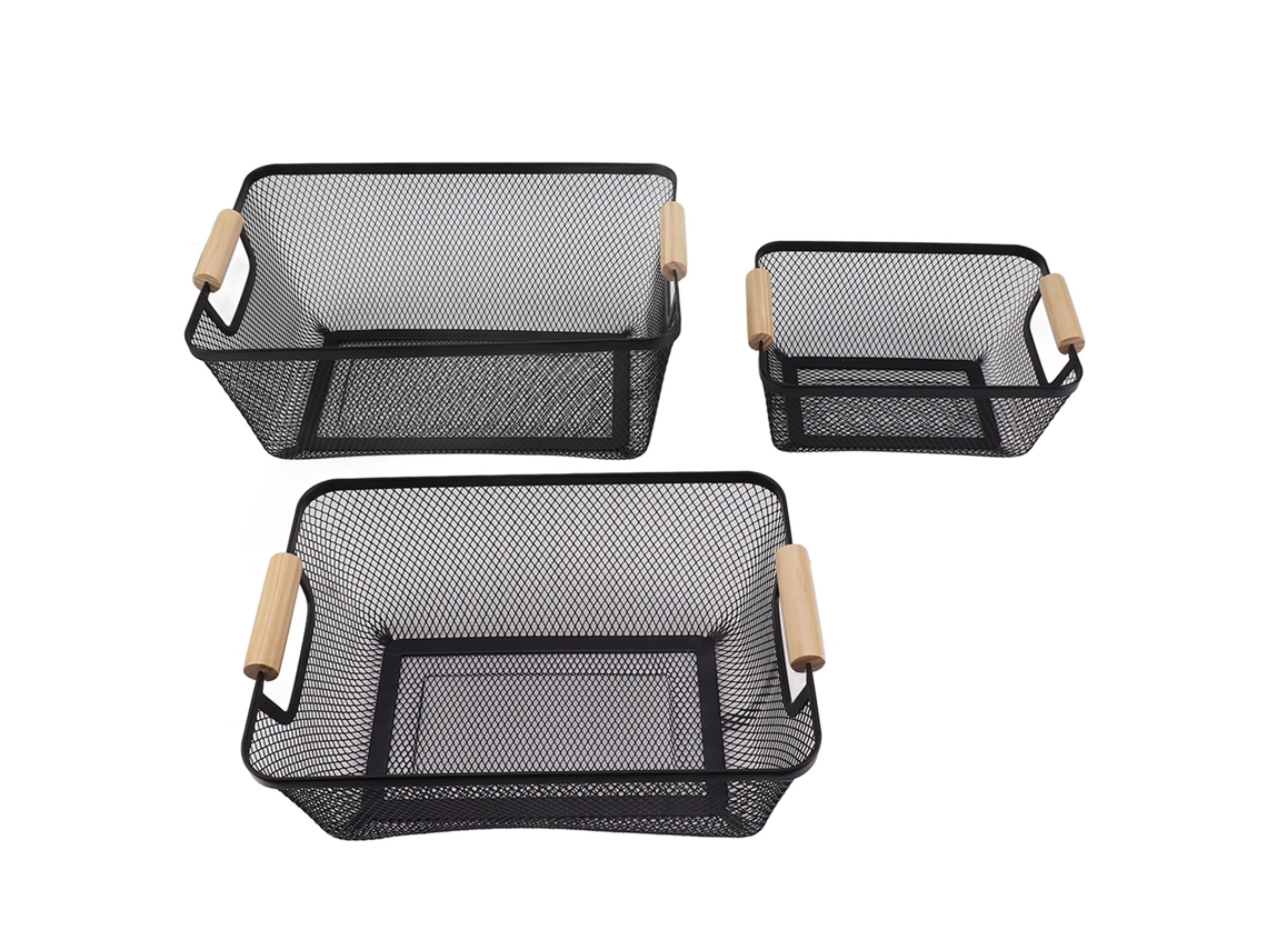 3pcs cestas de armazenamento de arame metálico de grande capacidade decorativas, ferro arte para livros, lanches, maquiagem preto S/MARCA