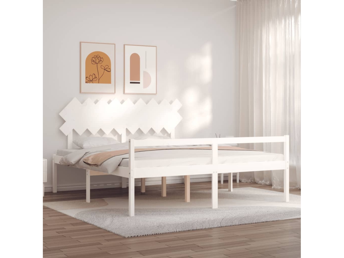 Vidaxl Cama Idosos Super King Size C/ Cabeceira Madeira Maciça Branco