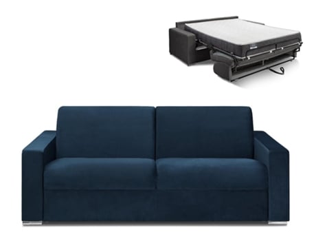 Sofá Cama DUNLOPILLO (214 x 94 x 85 Tamanho Cama: 160 - 179 cm - Veludo - Azul)