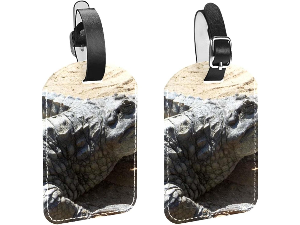 Conjunto De 2 Etiquetas Bagagem Em Couro Pu Com Estampa Crocodilo Da Aniaml Proteção Privacidade