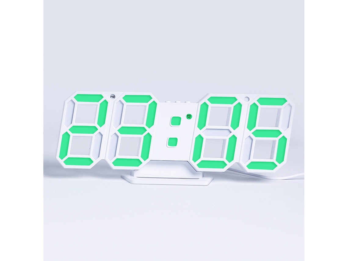 Rebe-reloj Digital 3d Led Con Alarma Mesa Pared Hanging Glowing Electrónico Verde