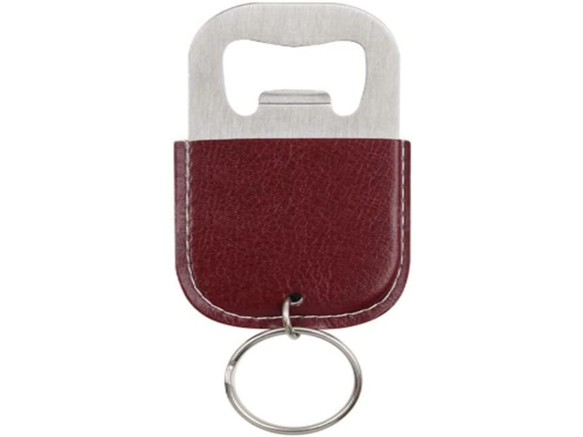 Abre latas Nova Line, inox, com estojo de couro, vermelho vinho | S/MARCA