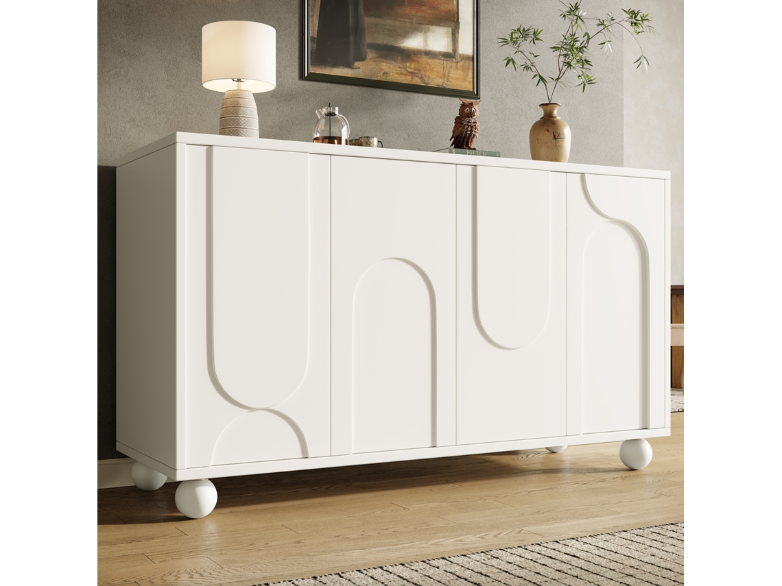 Armário 120x35x71cm Aparador Anti-tombamento Com Tampo Ajustável – Branco