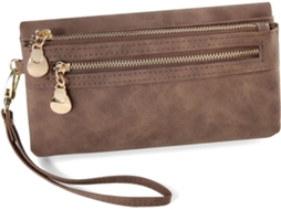Carteira Feminina Longa Com Alça De Pulso - Clutch Elegante Com Zíper - Café