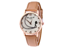 Reloj Analógico De Cuarzo Para Mujer Y Hombre Con Correa De Pu Dial Luna (café Claro)