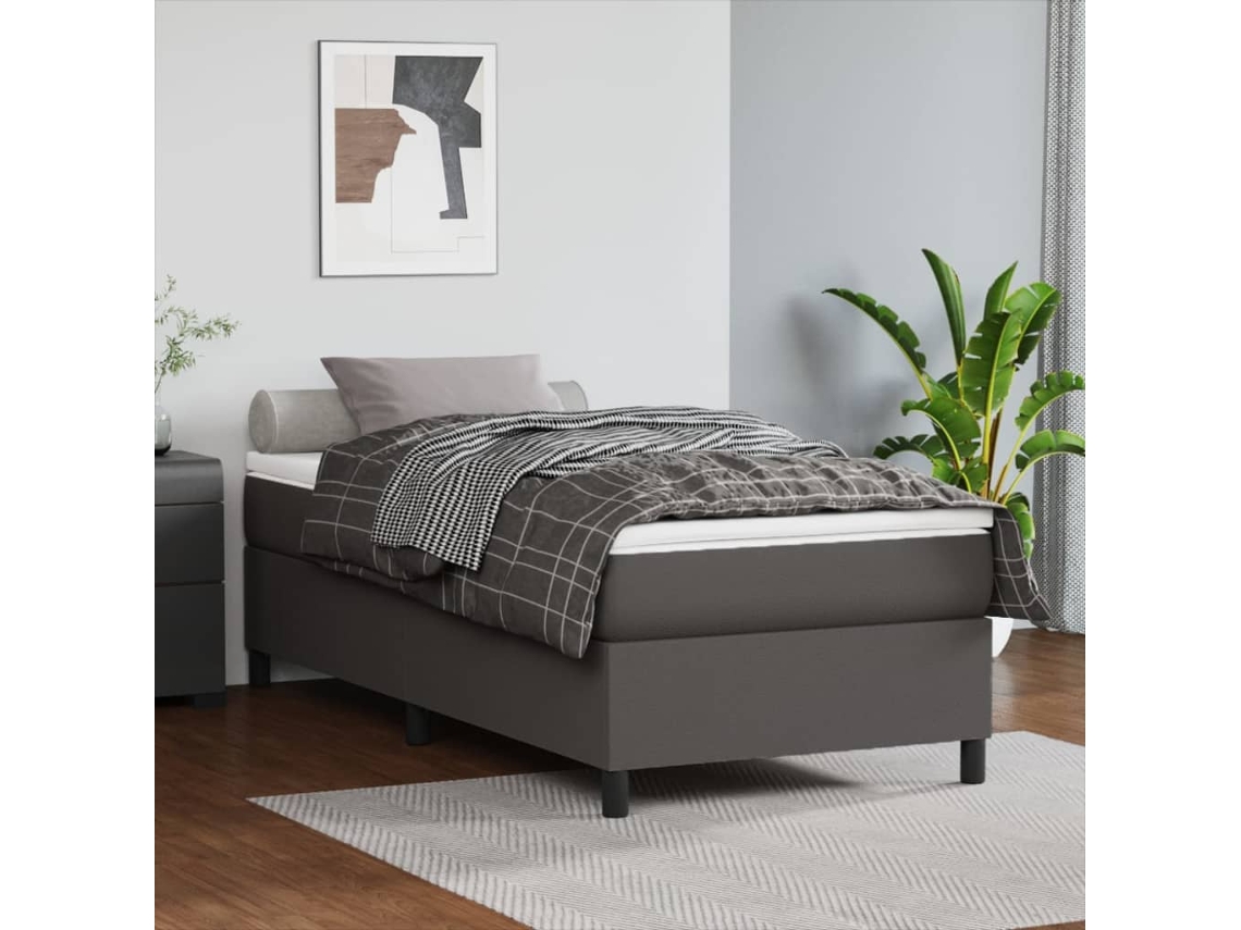 Vidaxl Estrutura De Cama Com Molas 80x200 Cm Couro Artificial Cinza
