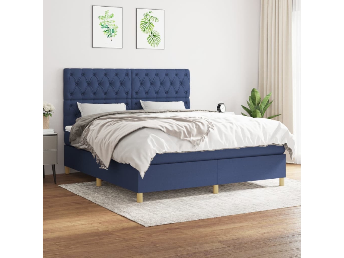 Vidaxl Cama Com Molas/colchão 160x200 Cm Tecido Azul