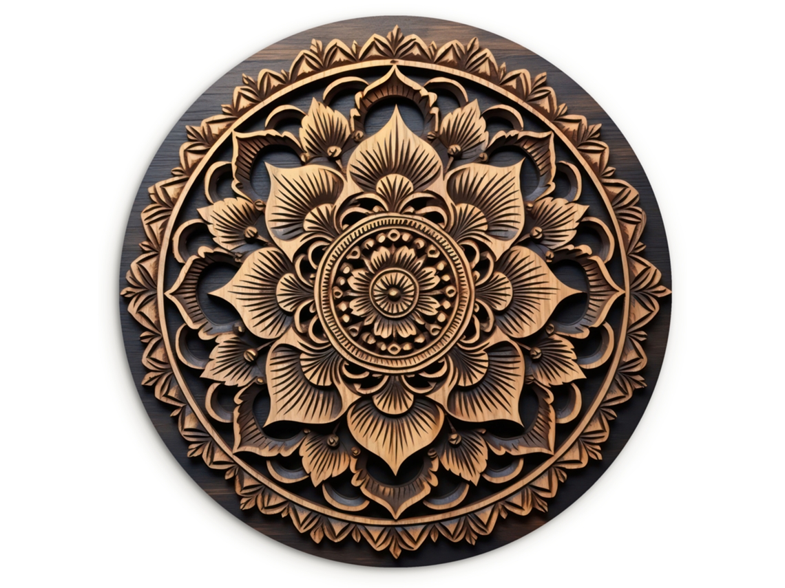 O Quadro Mandala - Madeira - Flores - Castanho 30x30 Cm