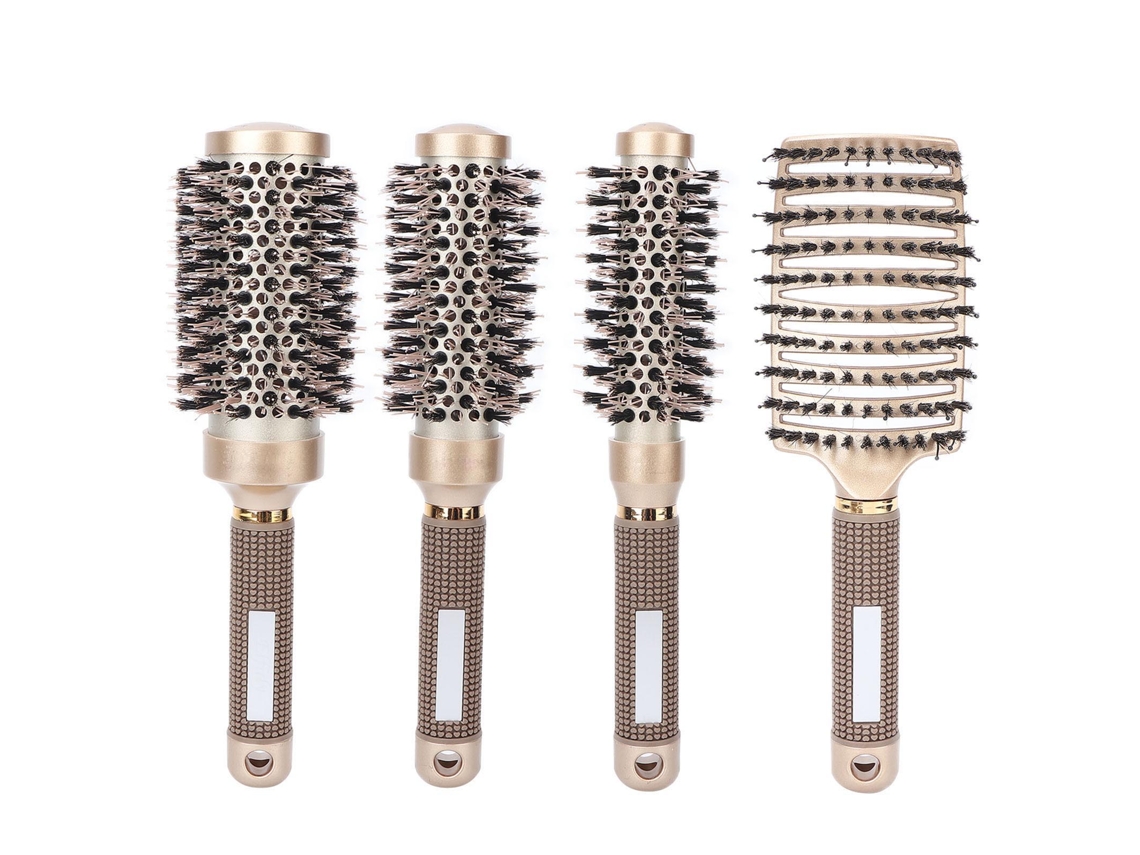 Conjunto de 4 escovas de cabelo profissionais 2026, escova redonda para secar e ondular, dourada.