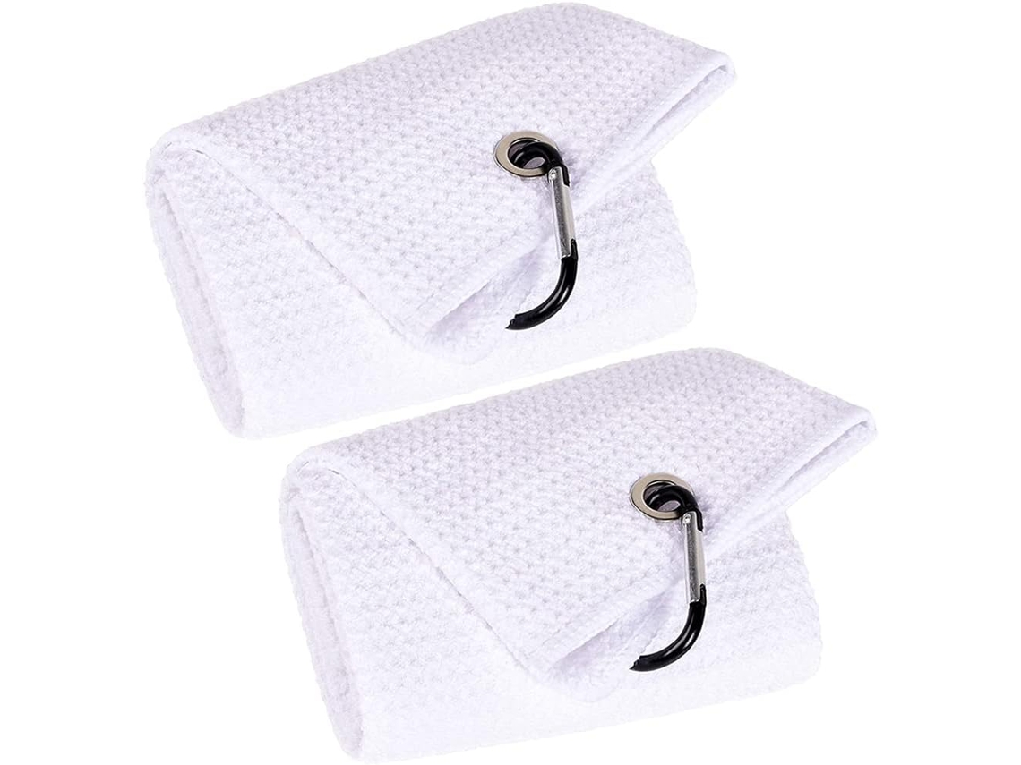 2 Toalhas De Golfe Triplices 16x24, Microfibra Premium Com Gancho Carabiner Branco (laranja)