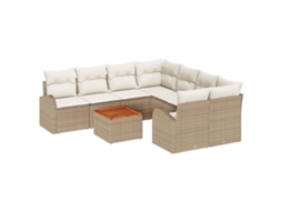 Conjunto de Sofá de Jardim 9 Peças Bege e Creme Vime Pe MAISON EXCLUSIVE