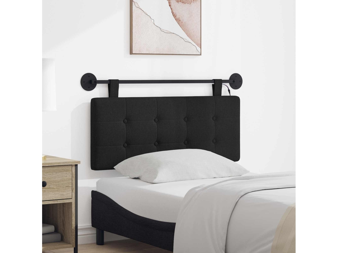 Vidaxl Cabeceira Suspensa Com Luz Led Preto Tecido